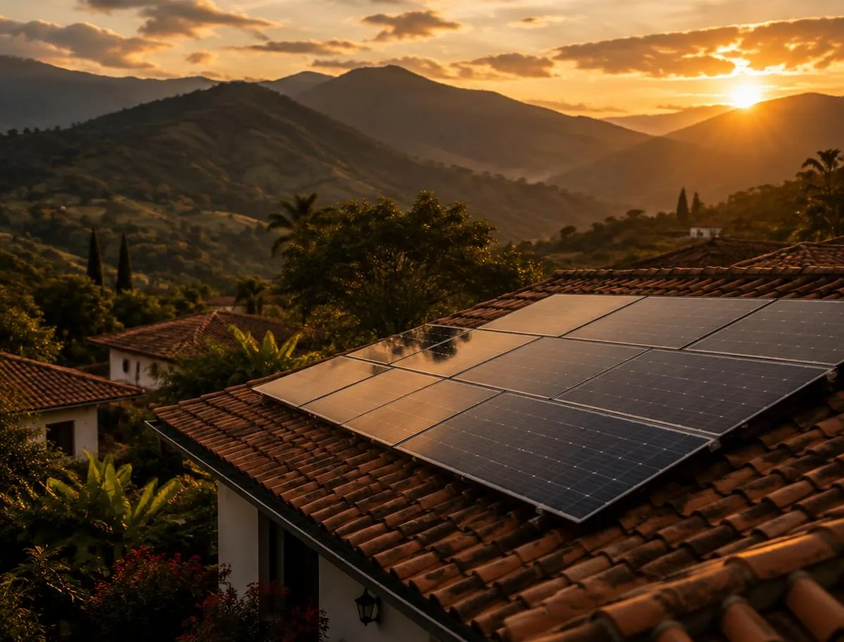 Campo de paneles solares generando electricidad a plena luz del día.